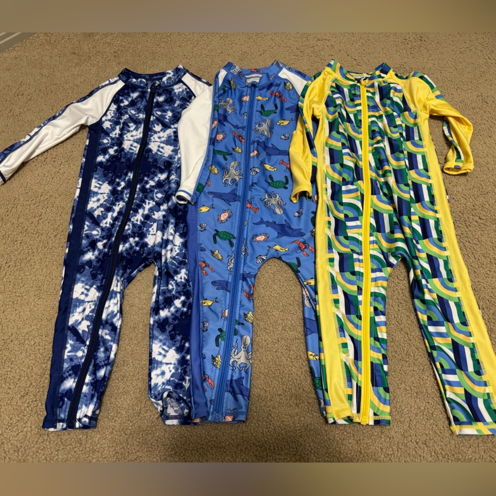 3 Boys 3T-4T SwimZip Boys' Long-Sleeve UPF 50+ One-Piece Rashguard Swimsuits